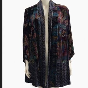 Johnny Was Velvet Boho Kimono Rayon Silk  Cardigan Duster Wrap Floral